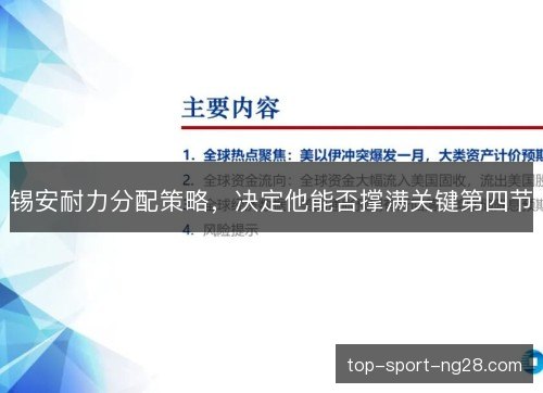 锡安耐力分配策略,决定他能否撑满关键第四节 锡安耐力分配策略,决定他能否撑满关键第四节